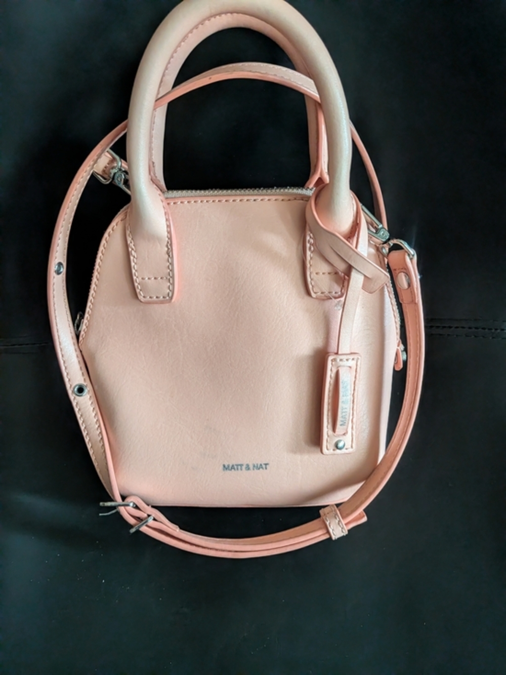 Matt & Nat Gessi Mini Satchel in a soft blush pink color.